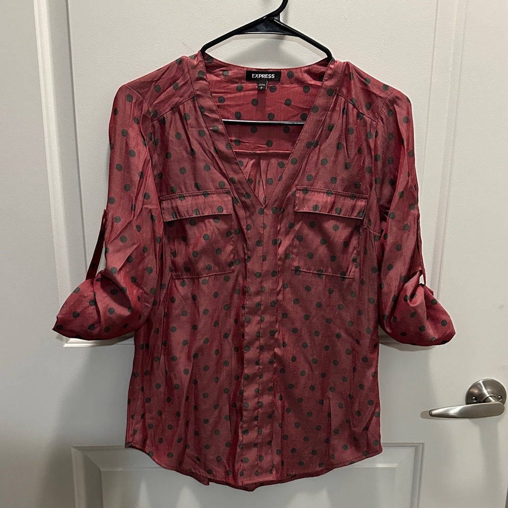 Express Pink and Black Polka Dot Blouse